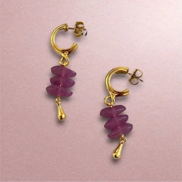 Vintage Avon Versatile Style Hoop Earrings‎ Faux Amethyst Gold Tone 1992 Dangle - Picture 2 of 7